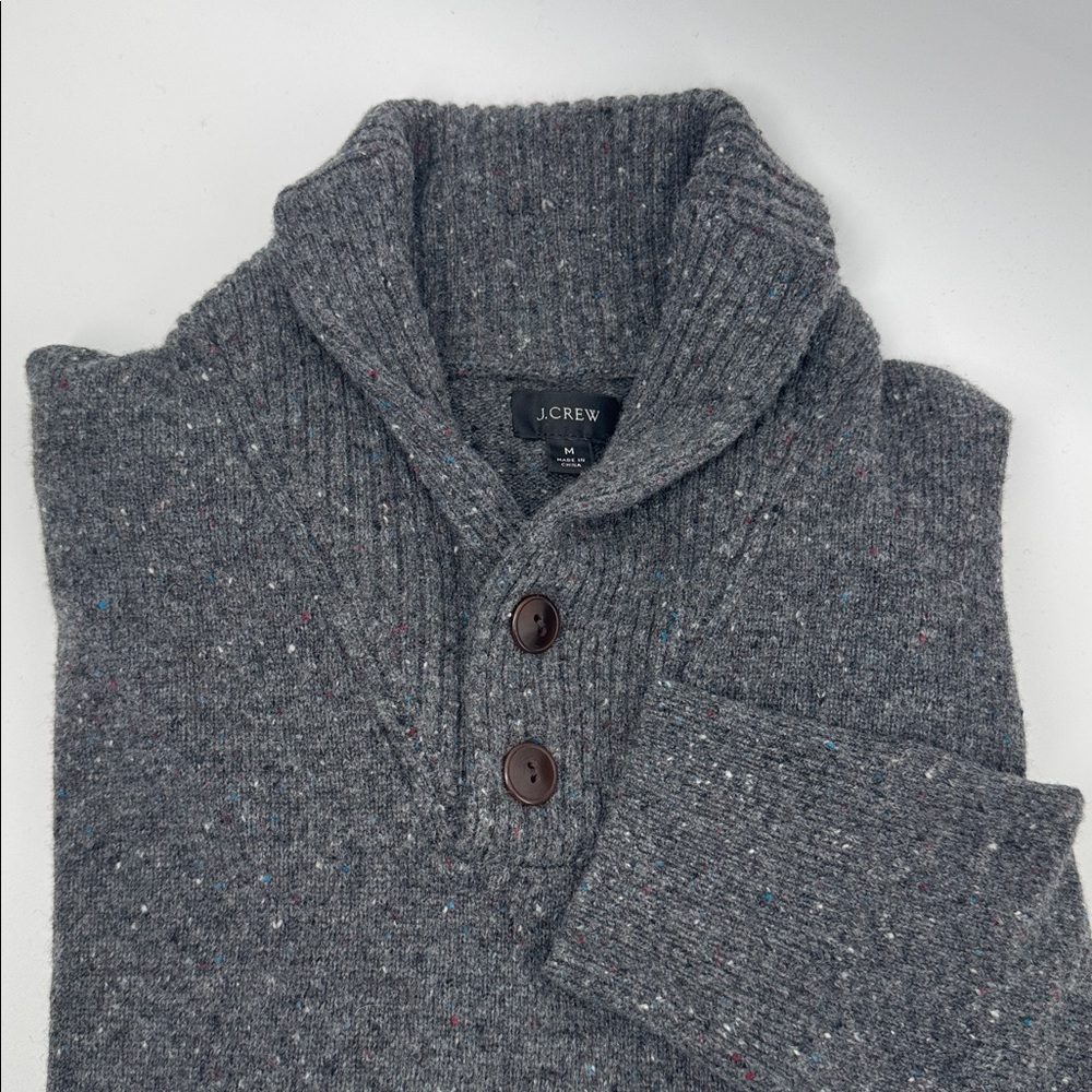J. Crew Marled Gray‎ Shawl Collar Two Button Pullover Lambswool Blend Medium